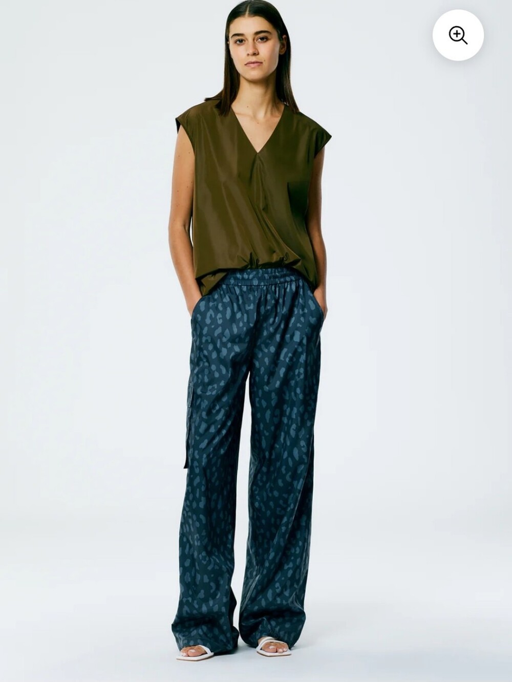 Tibi Recycled Sporty Nylon Cheetah WIde Leg Pull-On Pant - Navy Fog - S - NWT - Picture 2 of 12